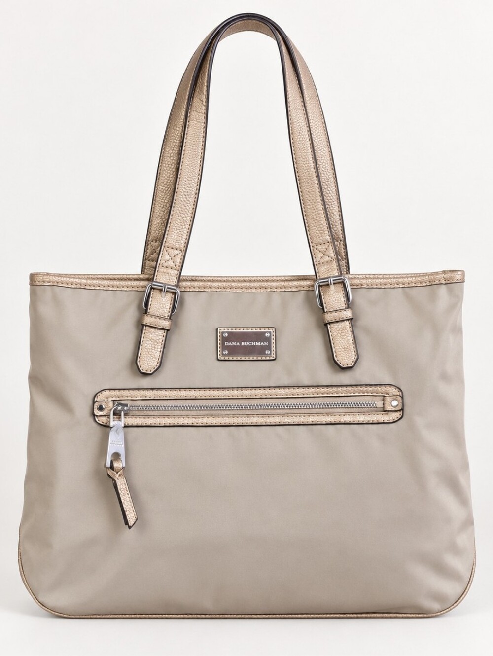 Dana Buchman Nylon Tote Bag Taupe Metallic Gold Shoulder Purse